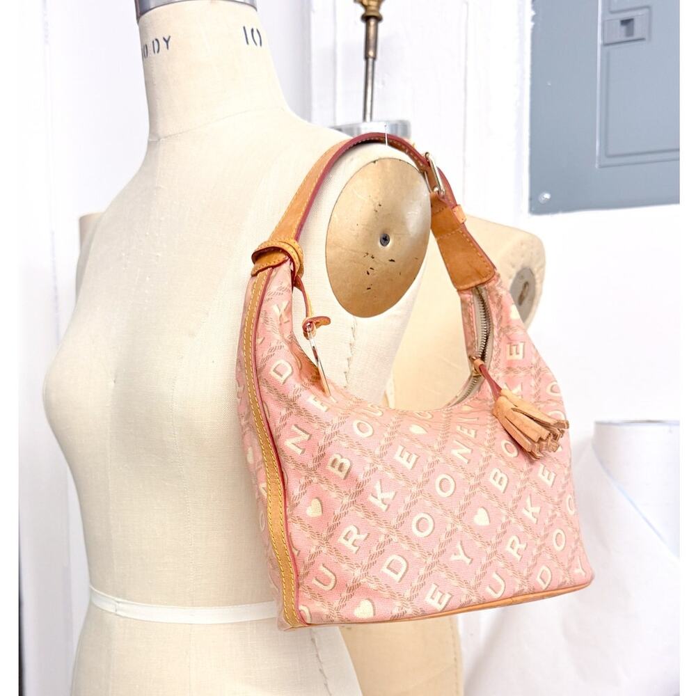 Vintage Y2K Dooney & Bourke Pink IT Signature Heart Monogram Hobo Shoulder Bag